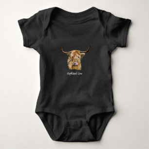 Fluffy Red Highland Cow Original Digital Art Baby Bodysuit
