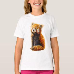 Fluffy Red Panda Watercolor Illustration Kids T-Shirt
