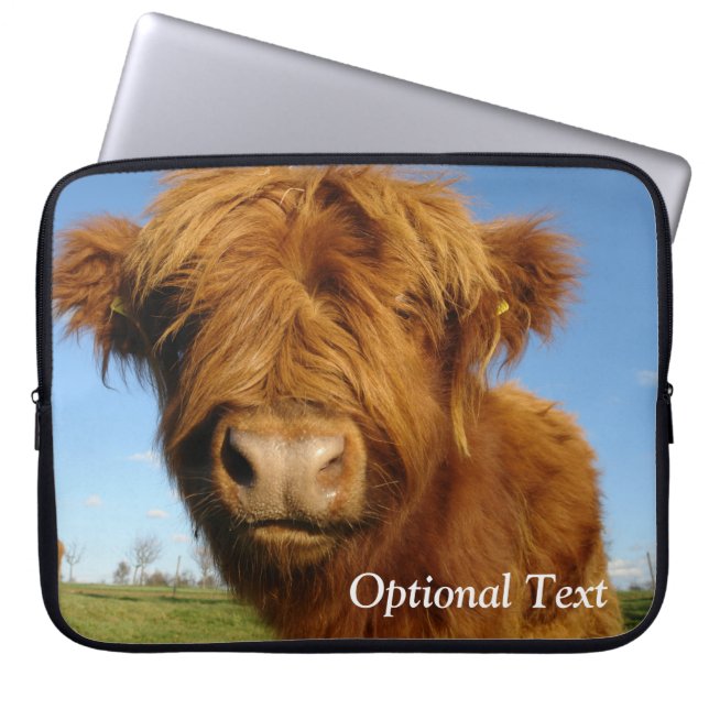 Fluffy Scottish Highland Cow - Blue Sky Laptop Sleeve (Front)