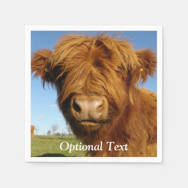 Fluffy Scottish Highland Cow - Blue Sky Napkin (Front)