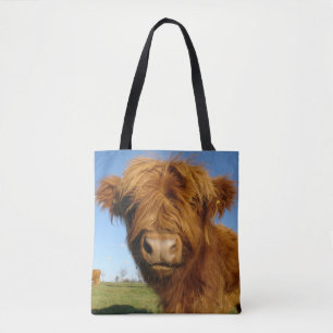 Fluffy Scottish Highland Cow - Blue Sky Tote Bag