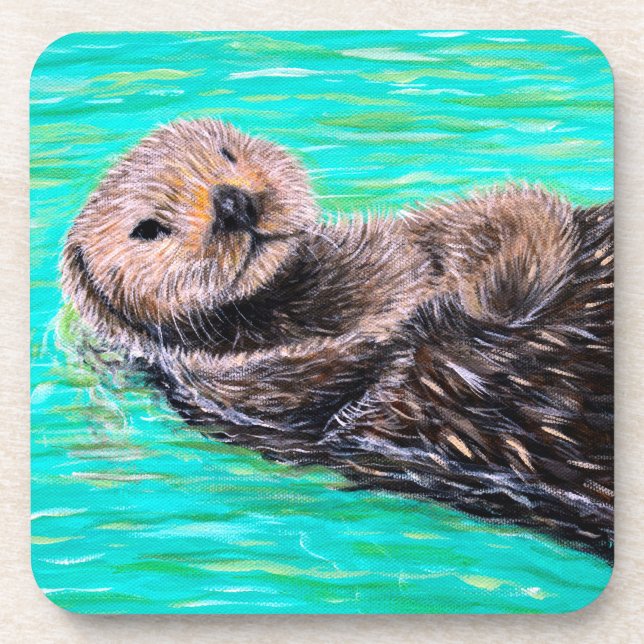 Fluffy Sea Otter Painting Coaster (Front)