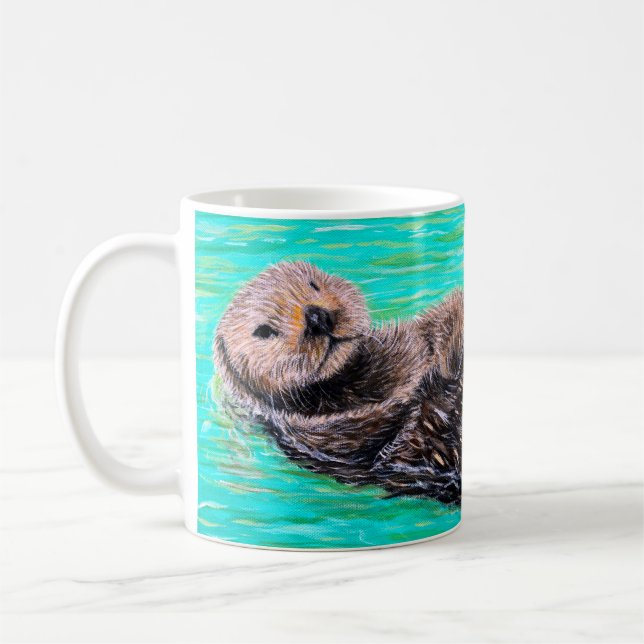 Fluffy Sea Otter Painting Coffee Mug (Left)