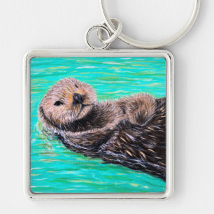 Fluffy Sea Otter Painting Key Ring