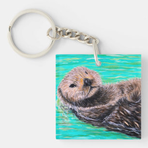Fluffy Sea Otter Painting Key Ring