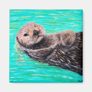 Fluffy Sea Otter Painting Magnet