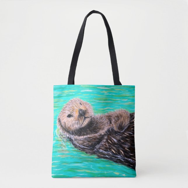 Fluffy Sea Otter Painting Tote Bag (Front)