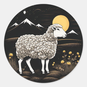 Fluffy Sheep In A Night Landscape Classic Round Sticker