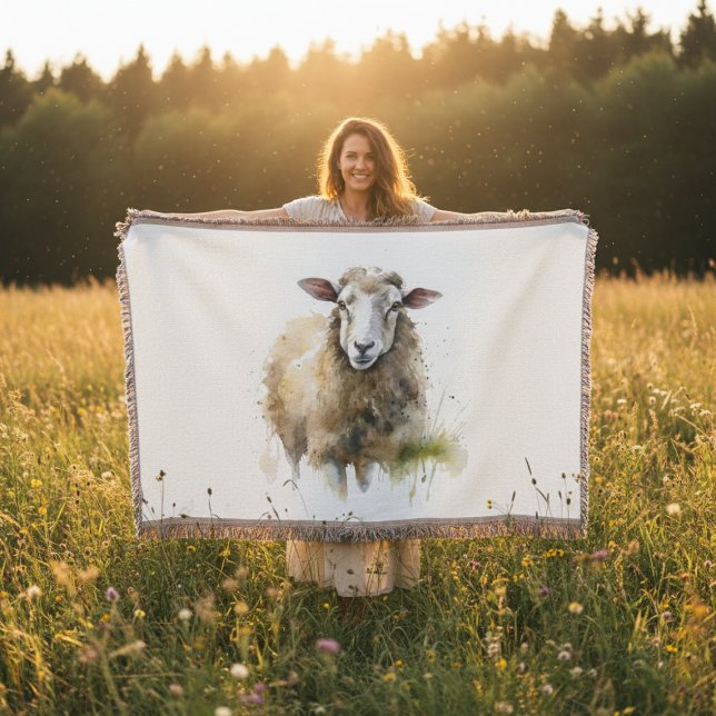 Fluffy Sheep in Pasture Throw Blanket (Creator Uploaded)