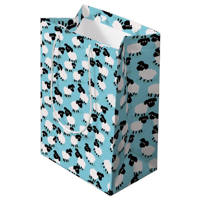 Fluffy Sheep on Baby Blue Medium Gift Bag (Back Angled)