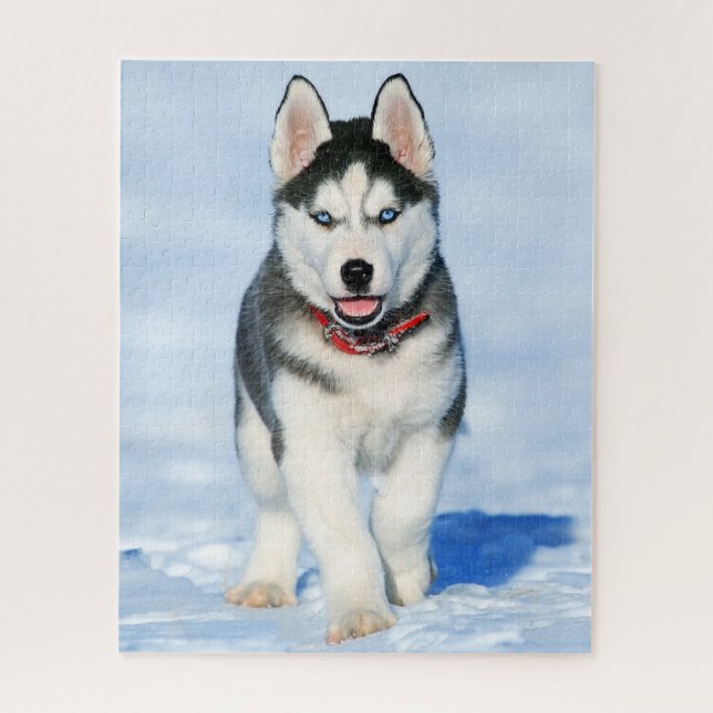 Fluffy Siberian Husky Puppy in the Snow Jigsaw Puzzle (Vertical)
