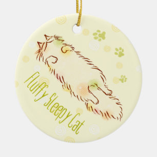Fluffy Sleepy Cat Ceramic Tree Decoration