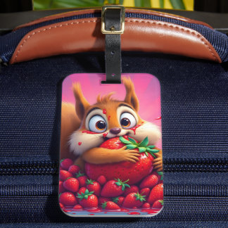 Fluffy Squirrel “Crazy for Strawberries”, funny  Luggage Tag