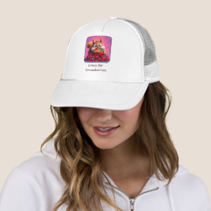 Fluffy Squirrel “Crazy for Strawberries”, funny Trucker Hat