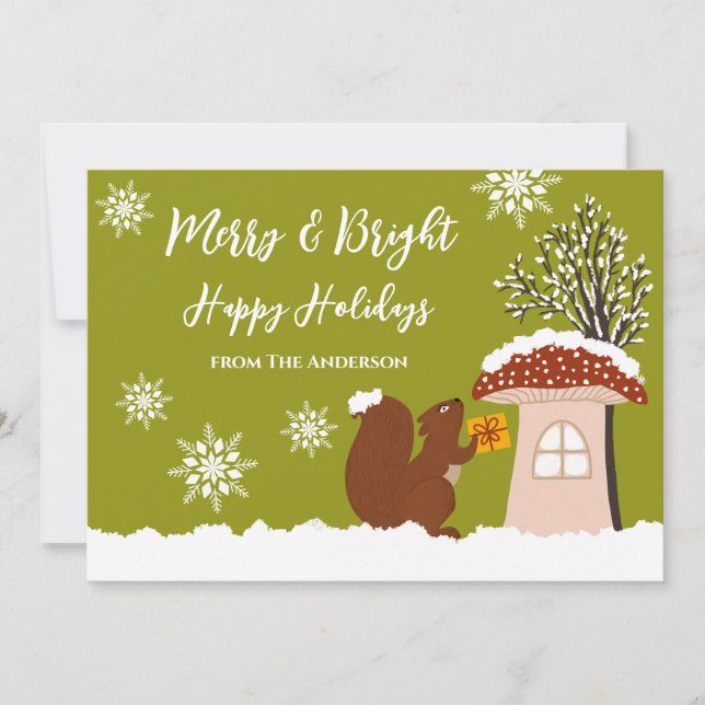 Fluffy Squirrel Gift Winter Christmas Holiday Card (Front)