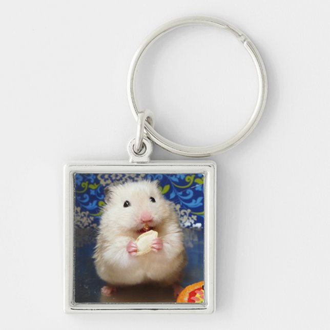 Fluffy syrian hamster Kokolinka eating a seed Key Ring (Front)