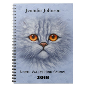 Fluffy Tabby Cat Kitten Face Light Grey Notebook