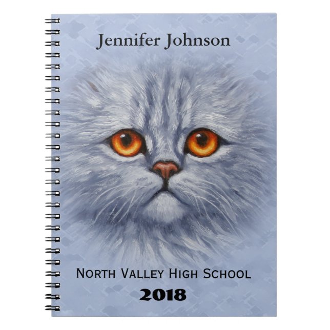 Fluffy Tabby Cat Kitten Face Light Grey Notebook (Front)
