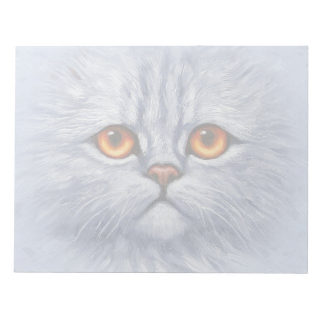 Fluffy Tabby Cat Kitten Face Light Grey Notepad (Front)