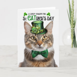 Fluffy Tabby Cat St CATrick's Day Lucky Charm Holiday Card