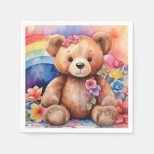 Fluffy Teddy Bear with Rainbow