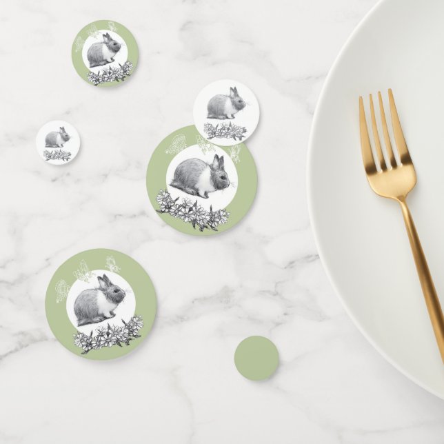 Fluffy the rabbit bunny. Pencil drawing. Confetti (Group)