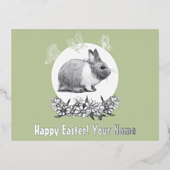   Fluffy the rabbit Foil Holiday Postcard (Front)