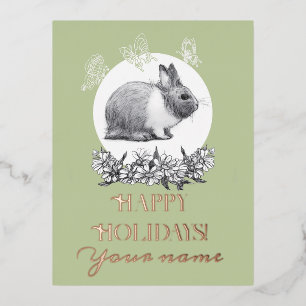 Fluffy the rabbit Foil Holiday Postcard