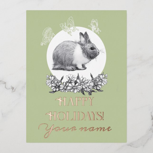   Fluffy the rabbit Foil Holiday Postcard (Front)