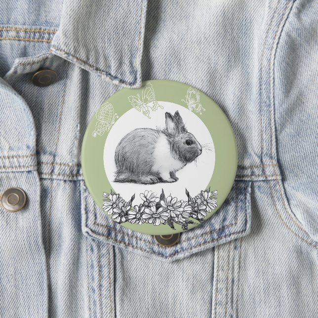 Fluffy the rabbit. Pencil drawing 10 Cm Round Badge (In Situ)