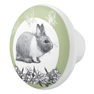Fluffy the rabbit. Pencil drawing Ceramic Knob