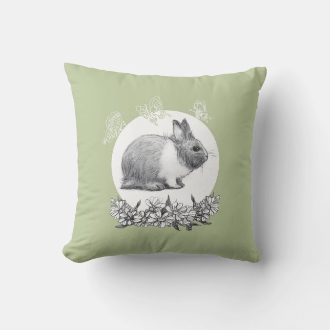 Fluffy the rabbit. Pencil drawing Cushion (Front)