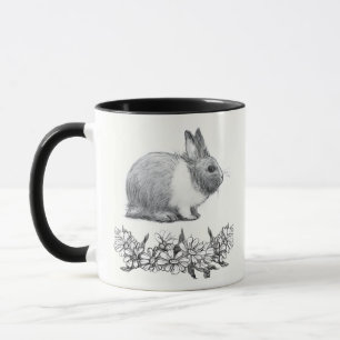Fluffy the rabbit. Pencil drawing Monochrome Black Mug