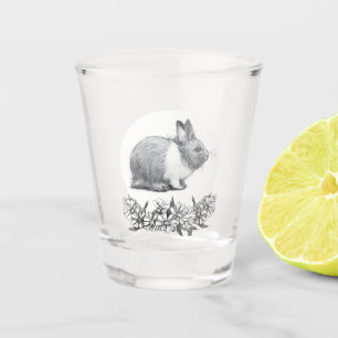 Fluffy the rabbit. Pencil drawing Monochrome Black Shot Glass