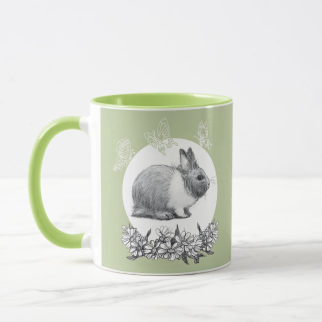 Fluffy the rabbit. Pencil drawing. Mug (Left)