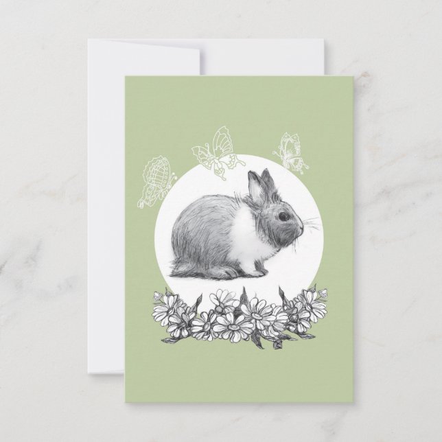 Fluffy the rabbit. Pencil drawing Thank You Card (Front)