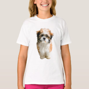 Fluffy Tricolor Puppy Portrait Kids T-Shirt