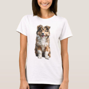 Fluffy Tricolor Shetland Sheepdog Puppy Women T-Shirt