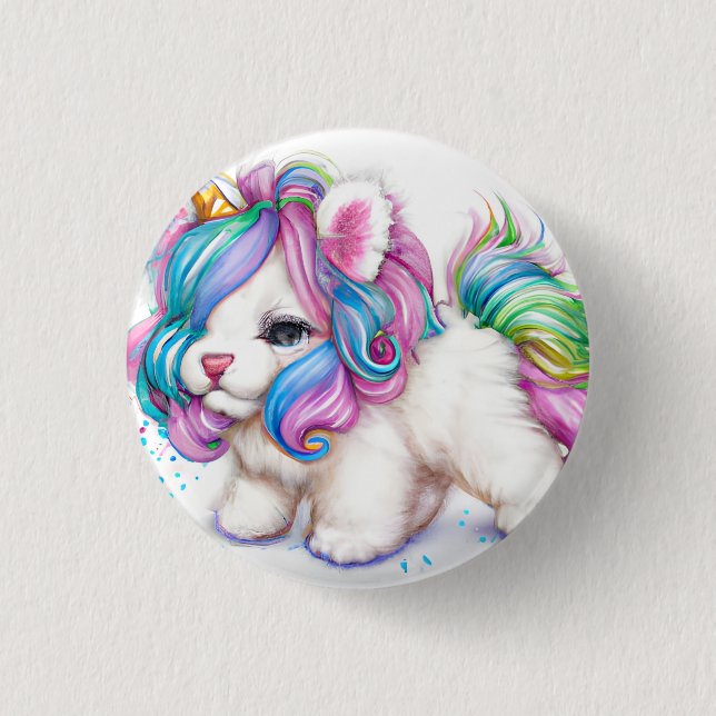Fluffy Unicorn Puppy 3 Cm Round Badge (Front)