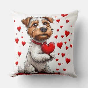 Fluffy Valentine Dog With Hearts Home Decor Cosy Cushion