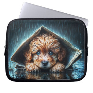 Fluffy wet puppy seeking warmth and comfort laptop sleeve