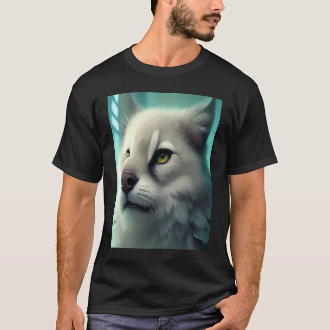 Fluffy White as Snow Leopard Cat Kitten Lion T-Shirt (Front)