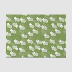 Fluffy White Bunnies on Green Tissue Paper