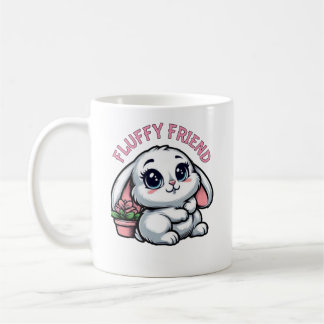 Fluffy White Bunny with Plant Pot Coffee Mug
