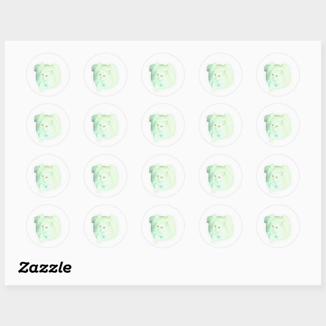 Fluffy White Cat Sticker, Cute Long-Haired Persian Classic Round Sticker (Sheet)