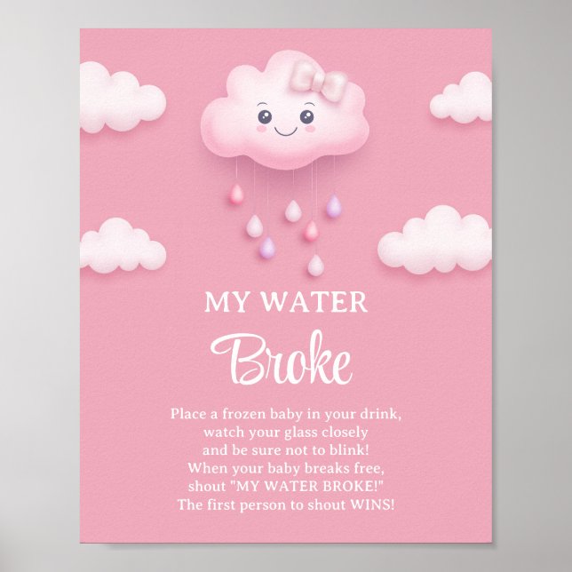 Fluffy white cloud nine pink My Water Broke game Poster (Front)