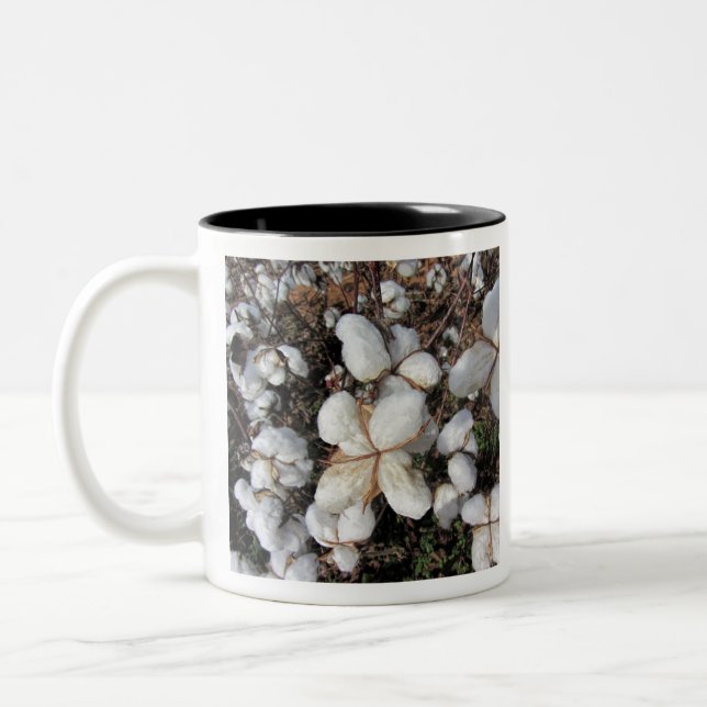 Fluffy White Cotton Bolls Two-Tone Coffee Mug (Left)