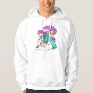 Fluffy White Dog Hug & Crystal Denim Flowers Art Hoodie