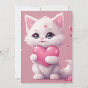 Fluffy White Love Kitten Holiday Card