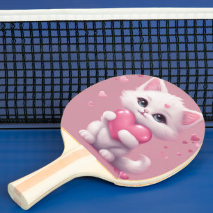 Fluffy White Love Kitten Ping Pong Paddle